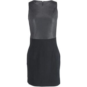 Theory Black Leather and Wool Sleeveless Dress